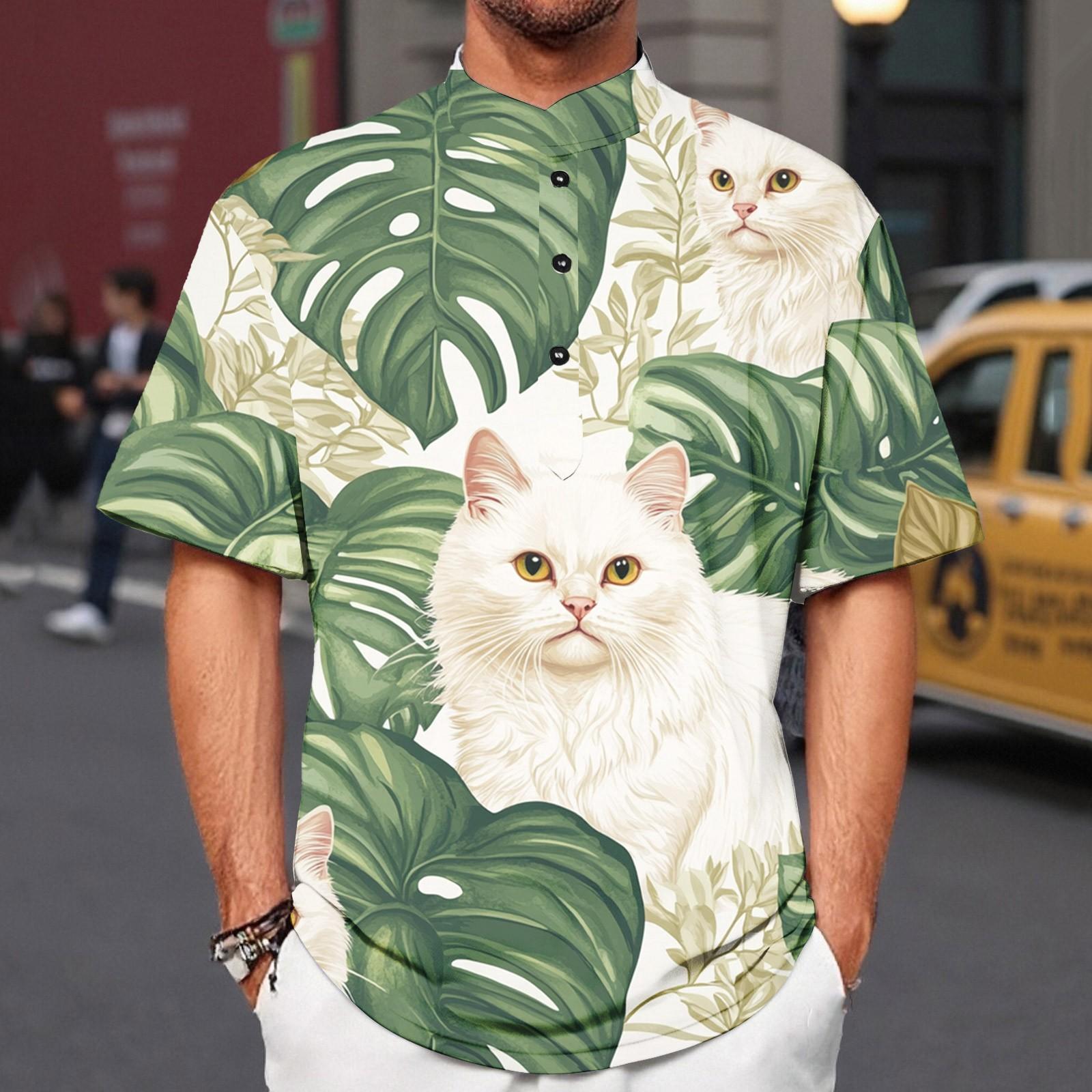 

Летний новый мужской повседневный воротник-стойка с коротким рукавом воротник рубашки XXL хаки