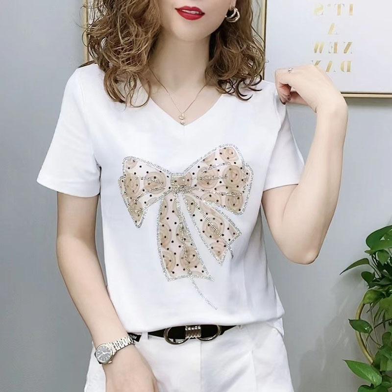 

Летняя женская модная футболка с v-образным вырезом и коротким рукавом с принтом