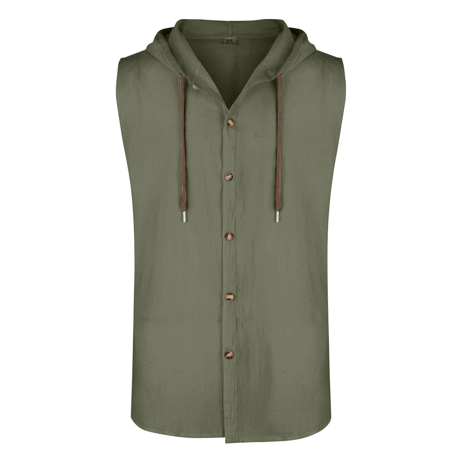 

Мужская однотонная хлопковая льняная толстовка без рукавов с пуговицами Мужская повседневная толстовка с капюшоном на пуговицах L