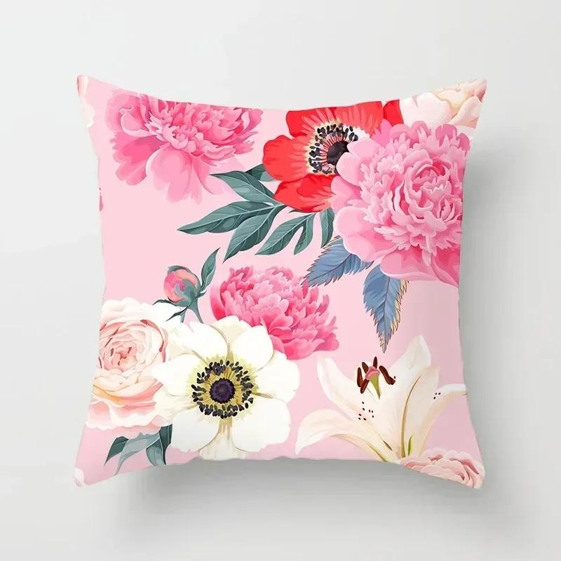 Luxury Home Decor Pillowcase Simple Red Pink Flower Pattern Cushion Cover Living Room Sofa Cushion Cover