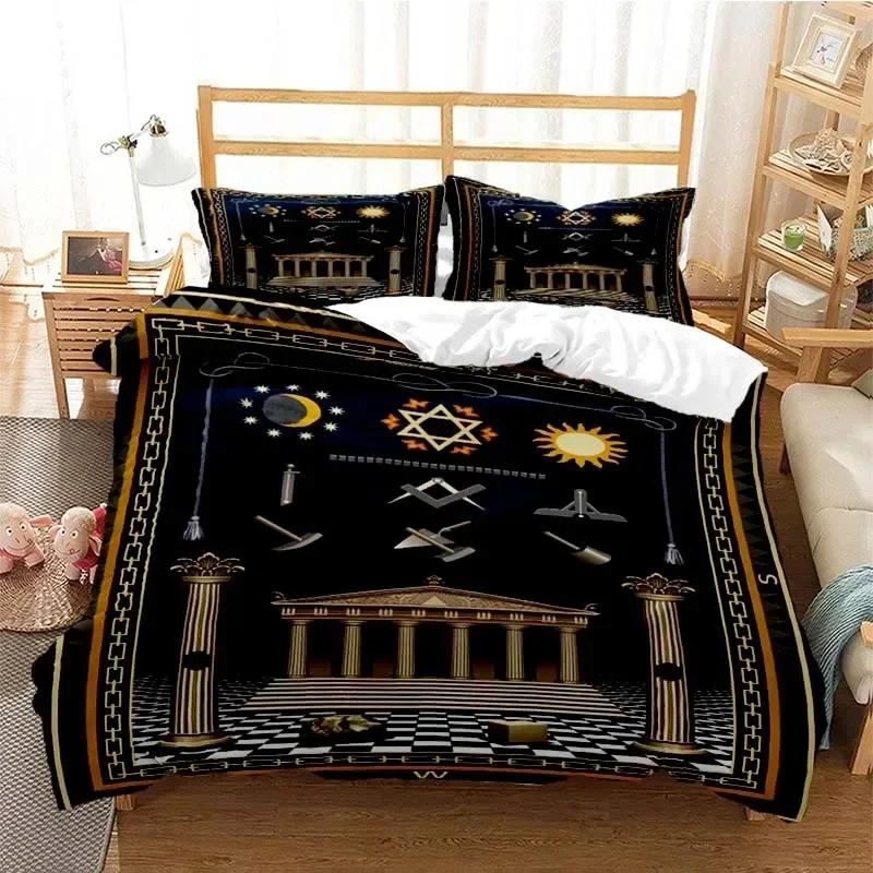 Comforter Masonic Freemason Illuminati Bedding Set 3D Printed Suitable For Bedroom Kids Home Textile