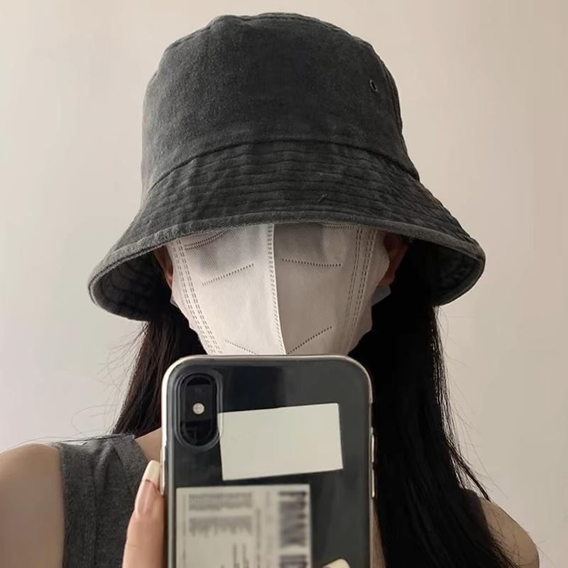 Pălărie de pescar din denim spălat retro, la modă și versatilă, cu boruri largi pentru protecție solară