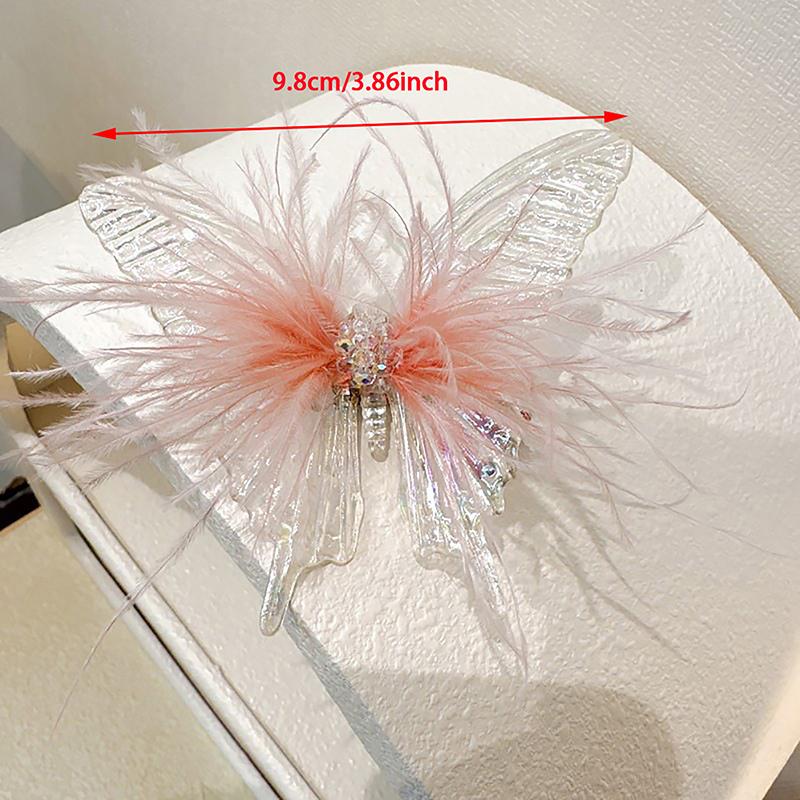 Children Korean Colorful Boutique Feather Butterfly Hair Clip Fairy Beauty Princess Girl Headdress Side Card Accessories