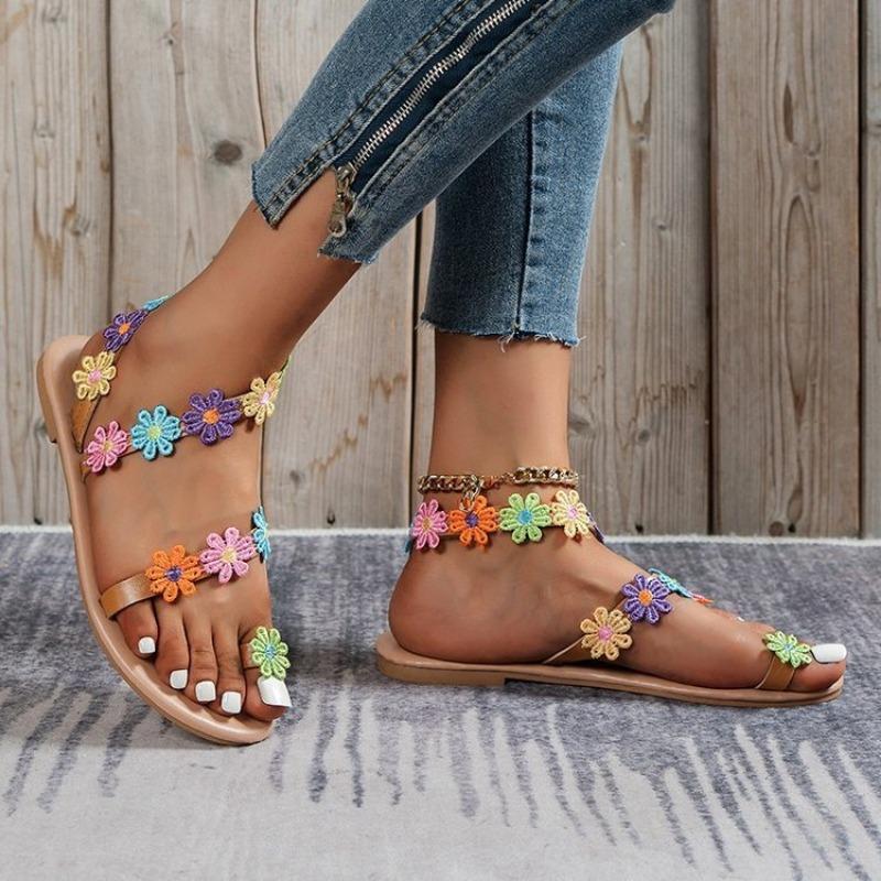 New Bohemian Flower Sandals Wedding Pearl Fashion Beach Women's Casual Sandals