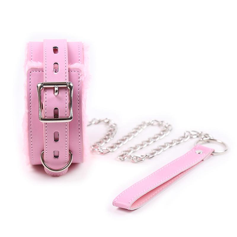 Bdsm Sex Collar Bondage Necklace Leather Plush Leash Steel Chain Dog Chain Punish Neck Collars Sex Toys For Woman Man Couples