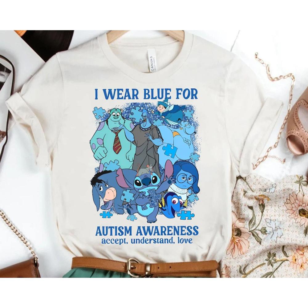 

2026 New I Wear Blue Autism Awareness Printed TShirt High Quality Unisex Short Sleeve Loose Fashion Plus Size Top S