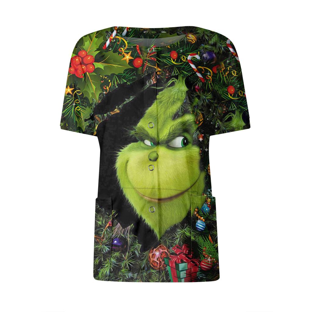 Women's Short Sleeved Patterned Pockets, Work Print Stand Up Collar, Single Breasted Protective Clothing, Cardigan Jacket, Top