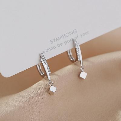 Real 925 Sterling Silver Crystal Geometric Bead Charm Hoop Earrings for Women Wedding Party Jewelry Pendientes Accessories