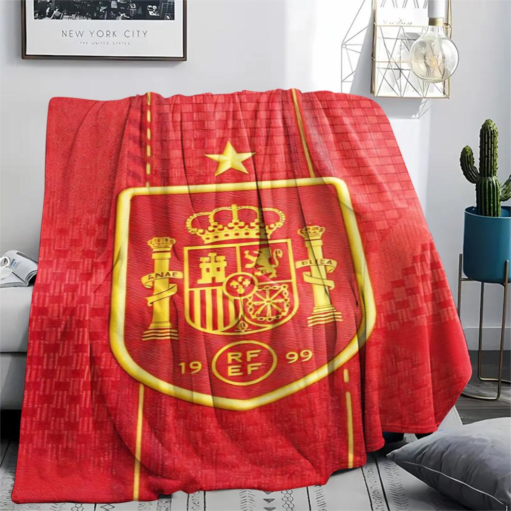 1PC Spain national FC Print Flannel Blanket, High quality Comfortable for All Seasons, Home Decor, Warmth and Comfort, Perfect for Christmas Gifts
