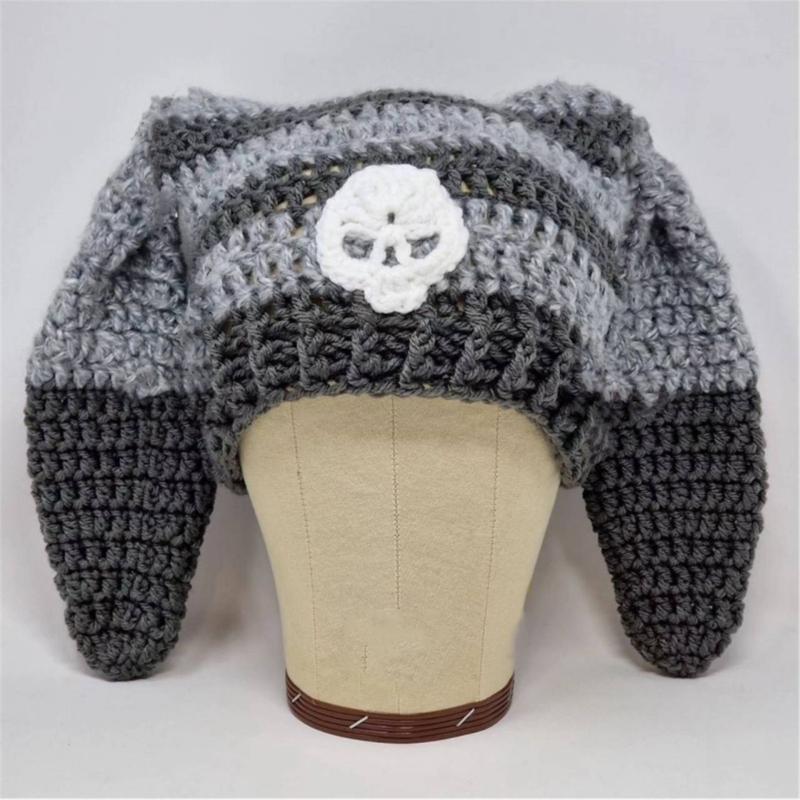 Y2K Anime Ear Cap Windproof Hat Female Beanie Headwear Handcrochet Pullover Hat