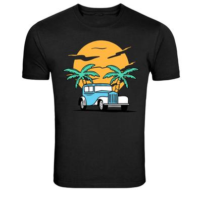 Vintage Car Sunset Beach Graphic T-Shirt Retro Palm Trees Summer Tee