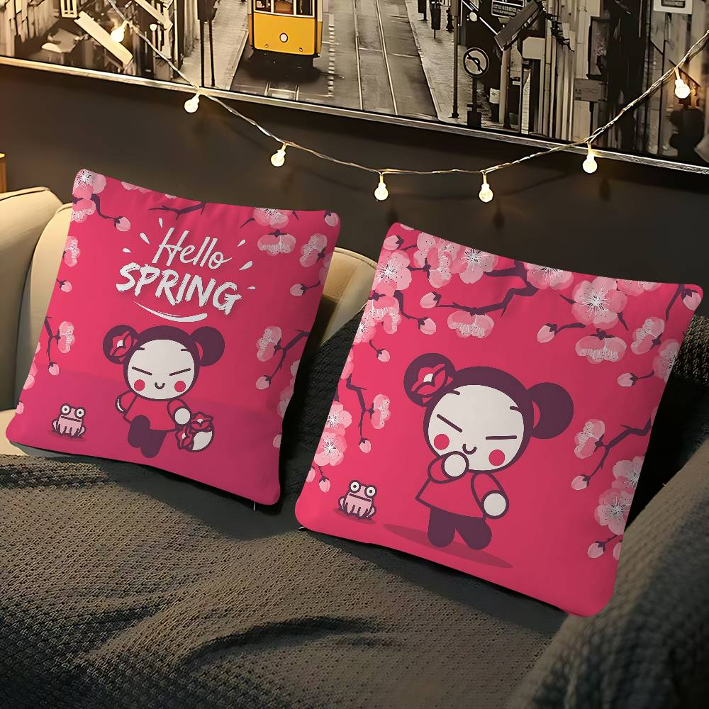 Kreskówkowy P-Pucca-Garu Poszewka na poduszkę Zdejmowana Zmywalna Poszewka na poduszkę – Miękki len na każdą porę roku