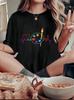 Colorful Geometric Women's Casual Crew Neck T-Shirt with Heart Paint Palette Print for Summer Casual Comfortable Woman Clothing