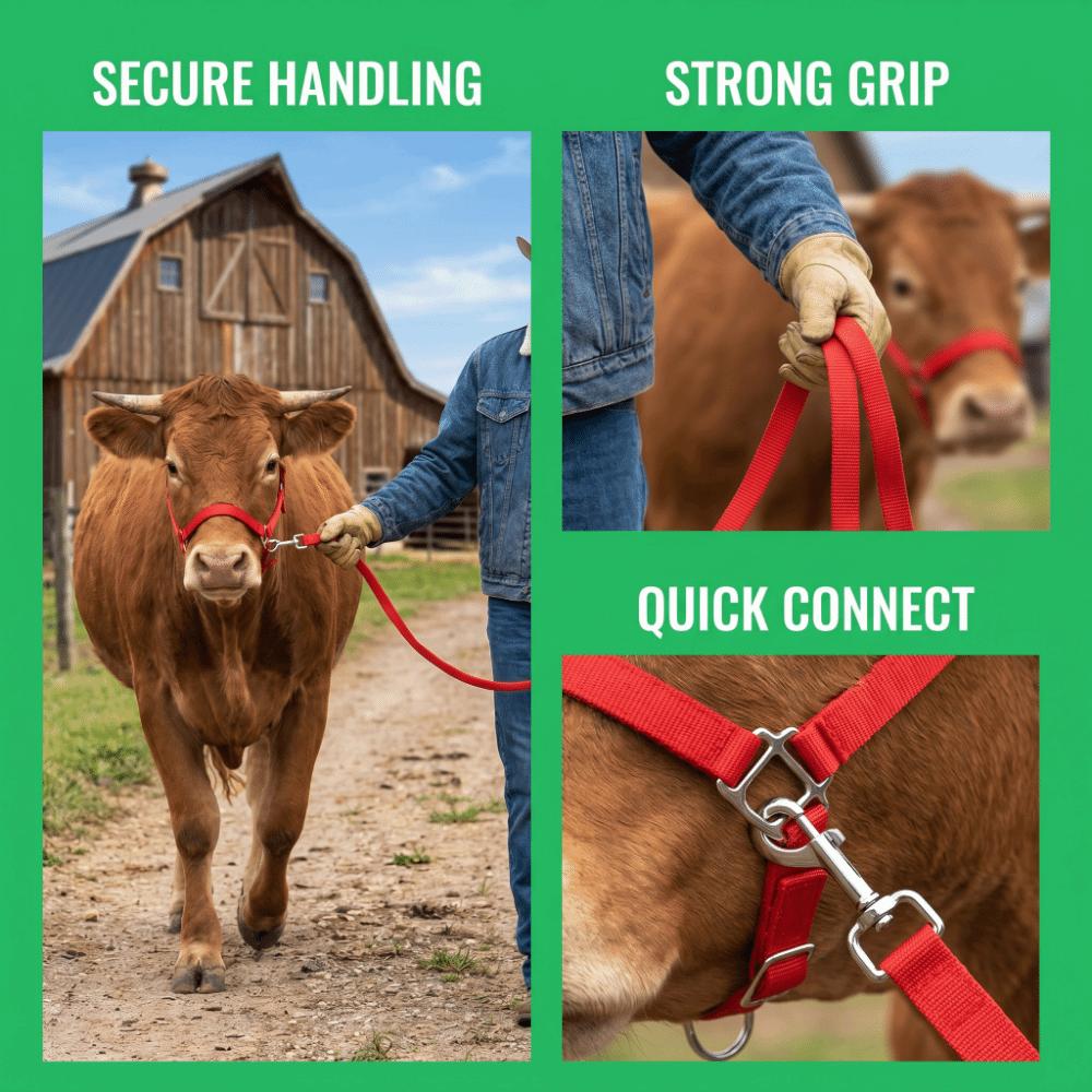 Adjustable Horse Halter Nylon Livestock Strap Animal Bridle Cow Halter with Lead Outdoor Use