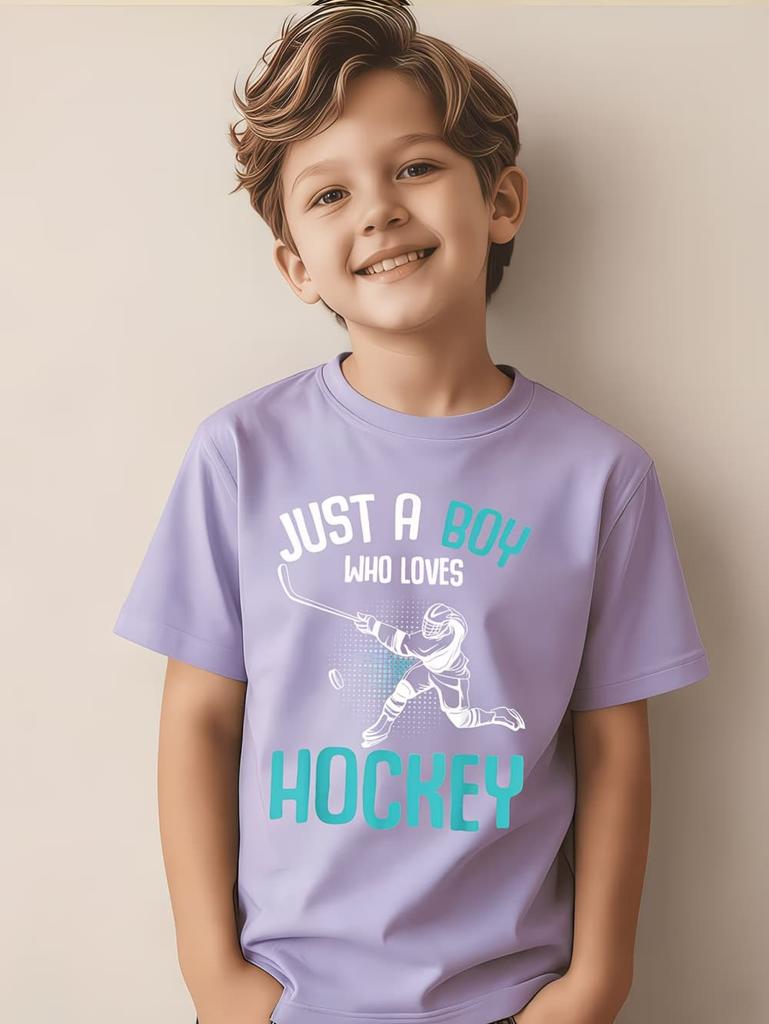 Junge, der Hockey liebt, Grafik-T-Shirt, Sommer-Kurzarm-T-Shirt für Kinder, Tägliches Lässiges Sport-Kinderkleidung, Oberteile, Kinderkleidung