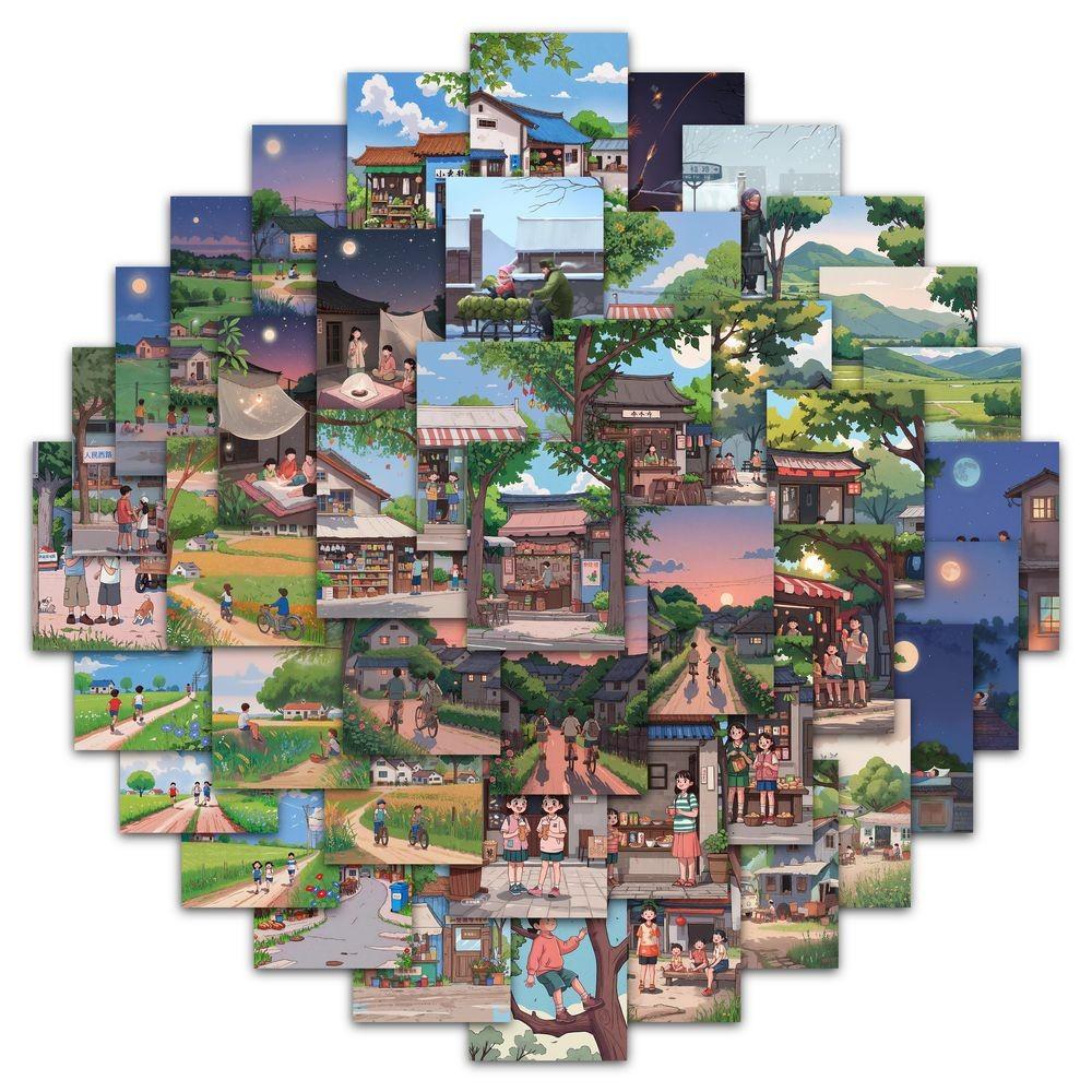 60PCS Cartoon The Beautiful Scenery of My Hometown During Childhood Graffiti Stickers for Bicycle Hand Account Pencil Case