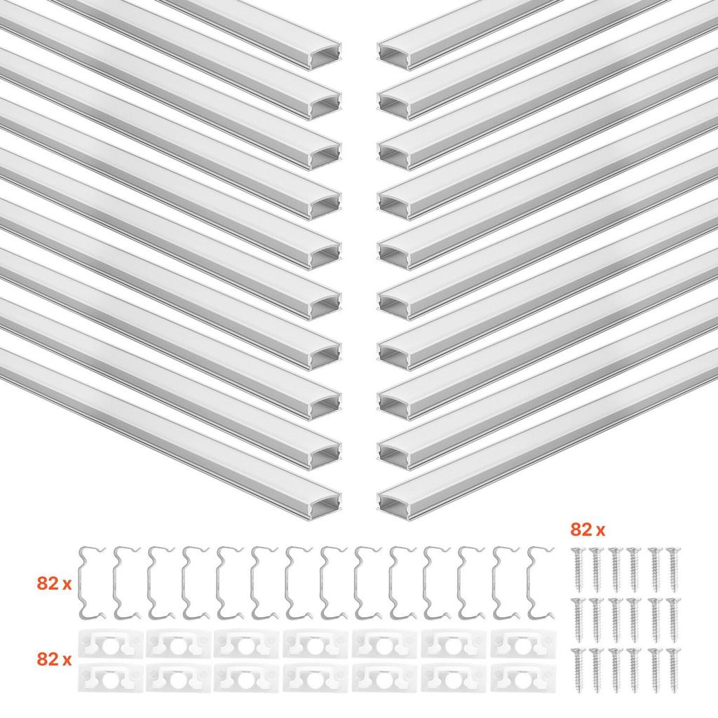 20-Pack 6.6 ft/2M U Shape LED Aluminum Channel, with Milky Cover, End Caps and Mounting Clips, Aluminum Profile for LED Strip Light Installations,