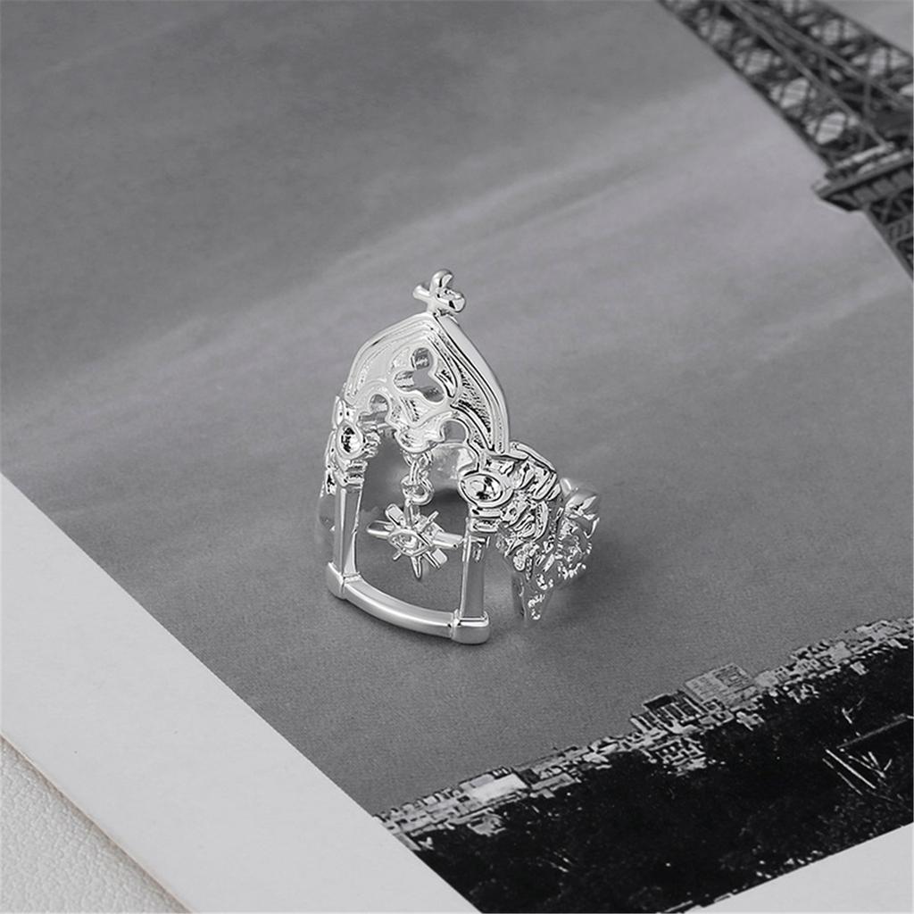 Vintage Castle Sun Pattern Open Ring Adjustable Size Finger Ring Unisex Fashion Jewelry for Parties and Weddings
