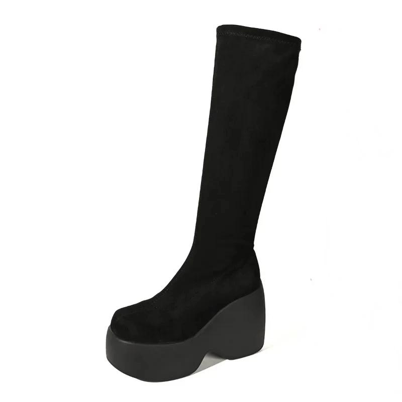 Shoes for Women 2024 Hot Sale Slip-on Women's Boots Fashion Solid Modern Boots Women New Plus Size Round Toe Knee-High Boots