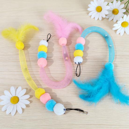 Cat Wand Toy Replacement Cute Caterpillar with Colorful Plush Balls And Feathers Elastic Net Tube Cat Toy Accessory for Kittens Interactive Wand