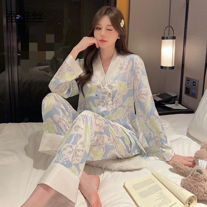 1011 new pajamas women's spring and summer thin silk ice silk long sleeves sweet suit Internet celebrities can wear outside