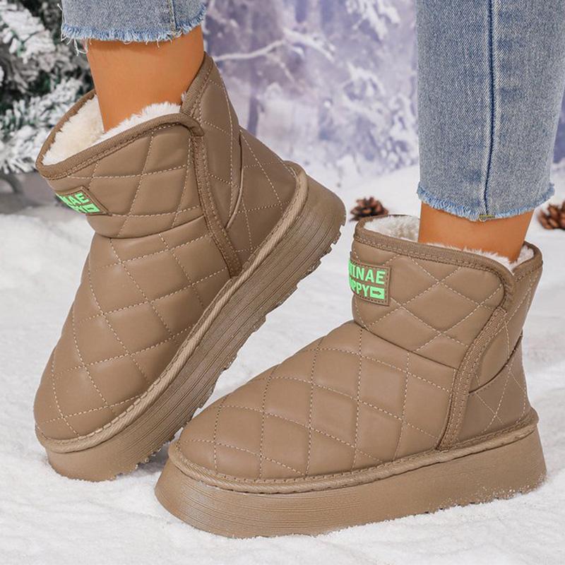 Fashion Khaki Platform Snow Boots for Women 2025 Winter New Non Slip Plush Warm Botas for Woman Korean Pu Leather Snow Boots Female