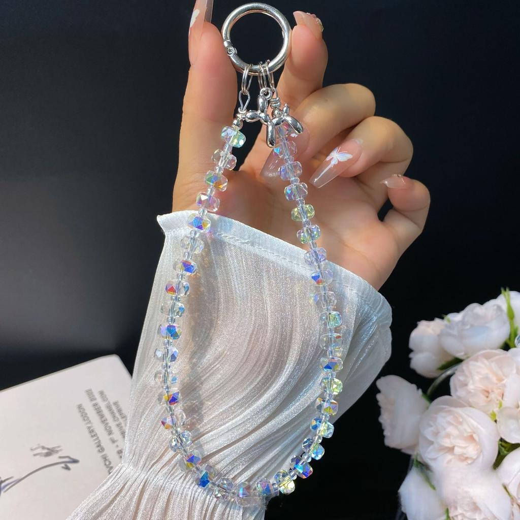 Puppy Pendant Phone Chain Handmade Beaded Wheel Crystal Wrist Chain Simple Phone Case Chain Rope Keychain