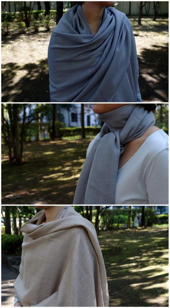 All Over the Large Solid Color with a Cashmere [.a World] Stole/Scarf, 100% Wool, Shawl, Soft, Touch, Women's Blanket, Off-White (Natural)