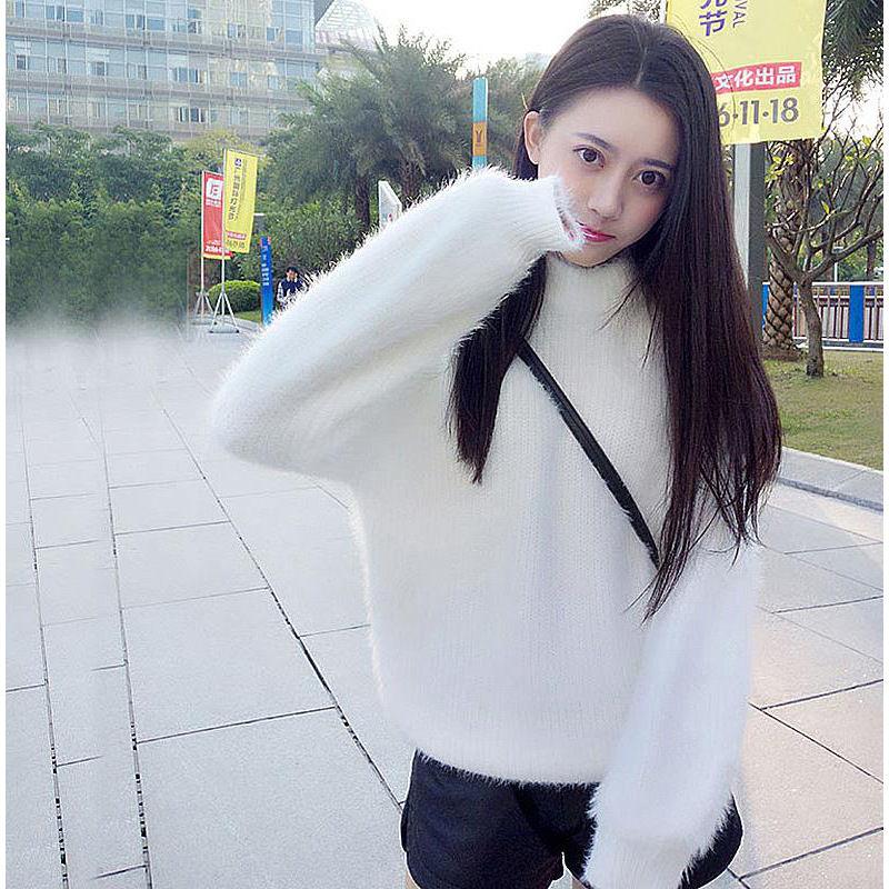 

Однотонный японский свитер, женский пуловер, новинка 2022, короткий свитер из норковой шерсти на осень и зиму, свитер с круглым вырезом и длинными рукавами, женский пуловер One Size белый