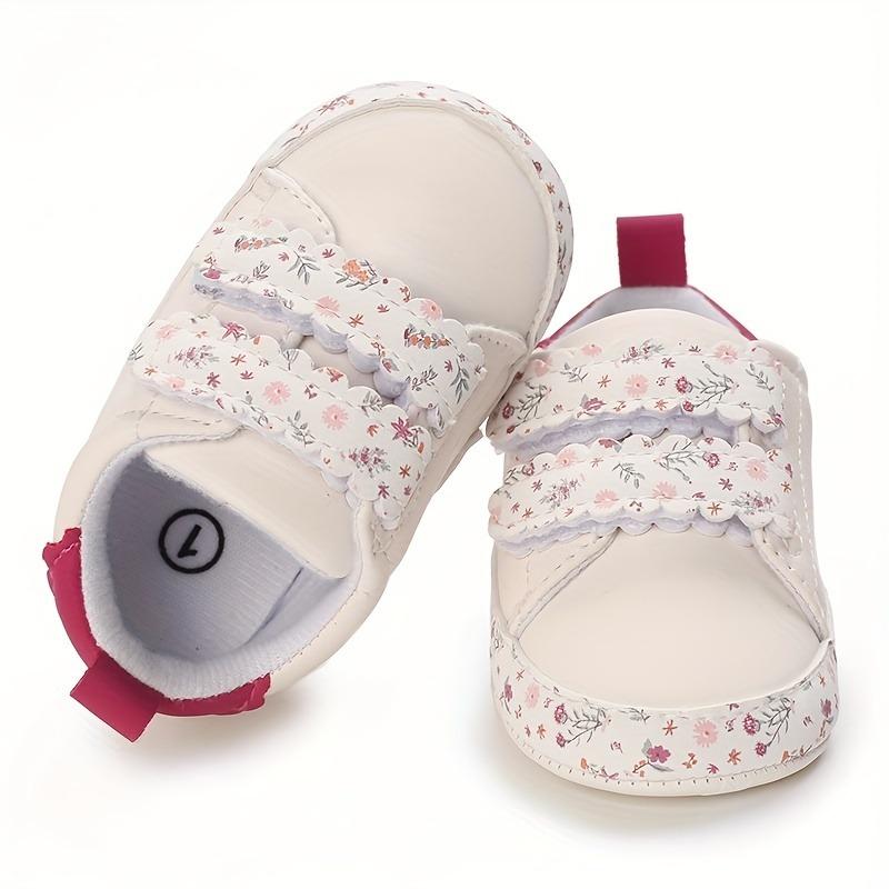 Adorable Floral Print Sneakers Baby Girls Trendy Comfy Slip On Slippers Adjustable Hook Loop Fastener
