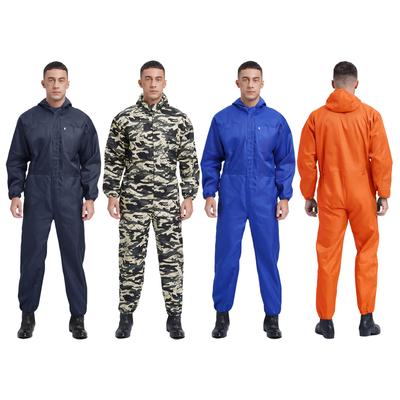 Macacão masculino de manga comprida com bolsos grandes, uniforme de mecânico, macacão com zíper frontal