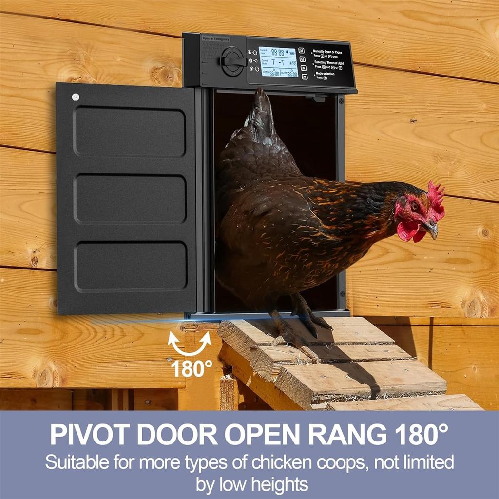 Automatic Chicken Coop Door Solar Powered, Pivot Chicken Door with Timer & Light Sensor, Anti-Pinch Automatic Chicken Door