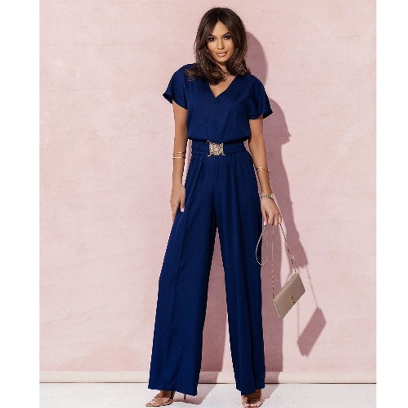 

Модный весенне-летний новый комбинезон с V-образным вырезом, модный, с темпераментом, однотонный, минималистичный, свободный, с широкими штанинами, с коротким рукавом, цельный, брючный Navy 2XL