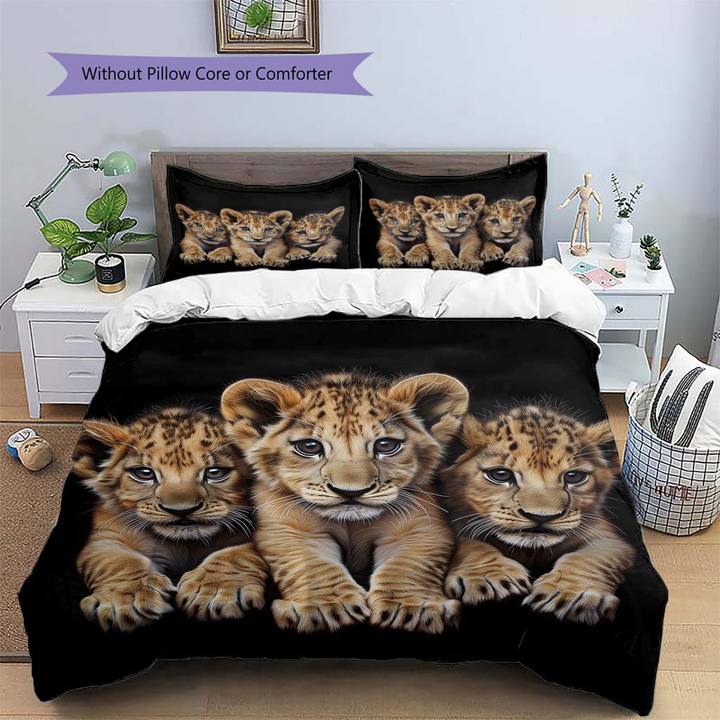Little Lion Pattern Bedding Home Decoration Birthday Gift (1 * duvet cover + 2 * pillowcase, without core)