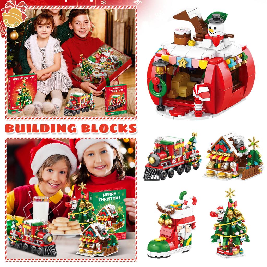 Christmas Building Block Toys, Old Man Train Sleigh, Children's Gift