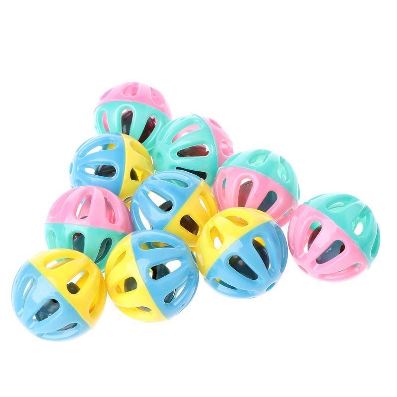 10PCS Kitten Ball Hollow Ball with Bells Colorful Ball Pet for Cat Chew for Pet Dogs Cats Interactive for