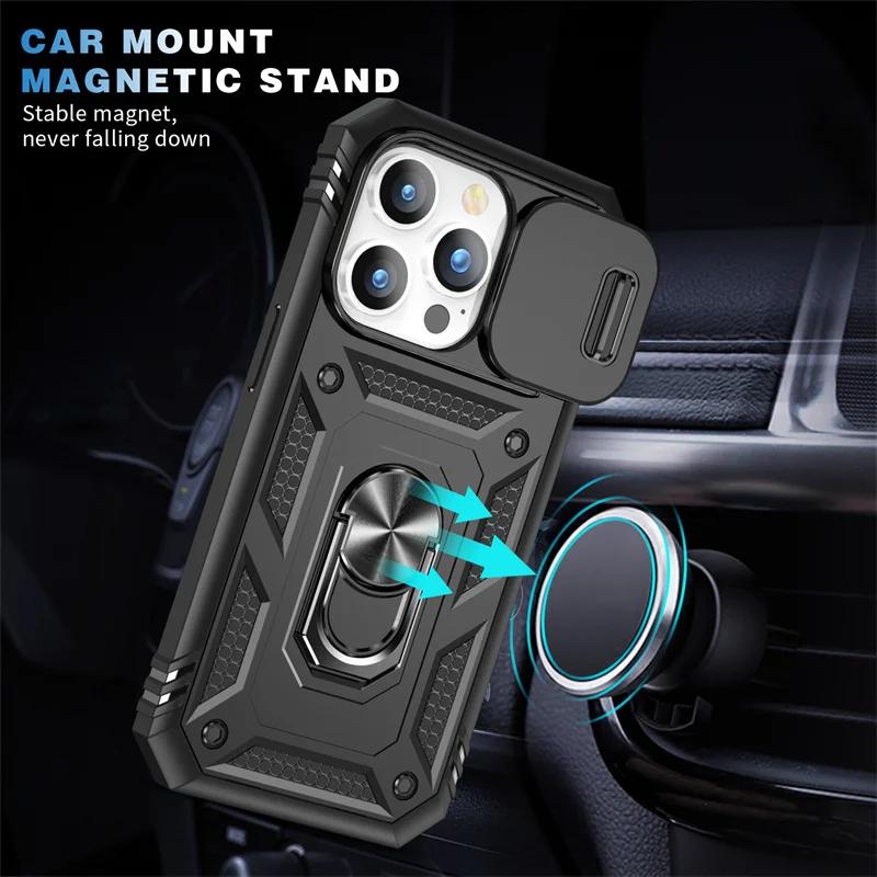Shockproof Lens Protect Funda For iPhone 17 16 15 14 13 12 Pro Max Plus 13mini Case Armor Ring Stand Cove for iphone17 Pro Max
