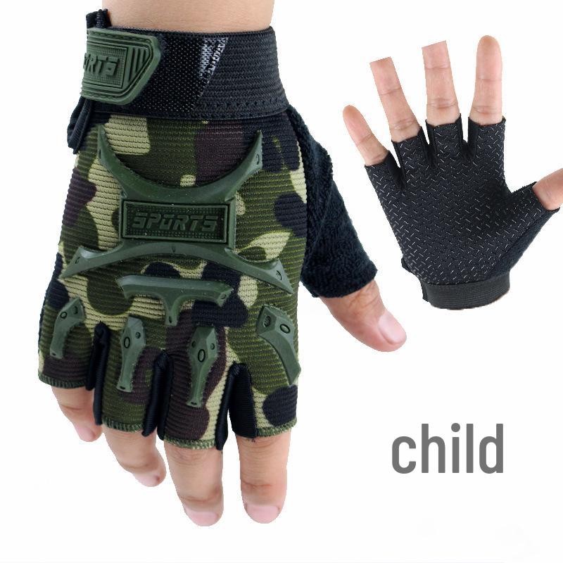 Boys' Non-Slip Tactical Fingerless Gloves for Outdoor Sports & Fitness