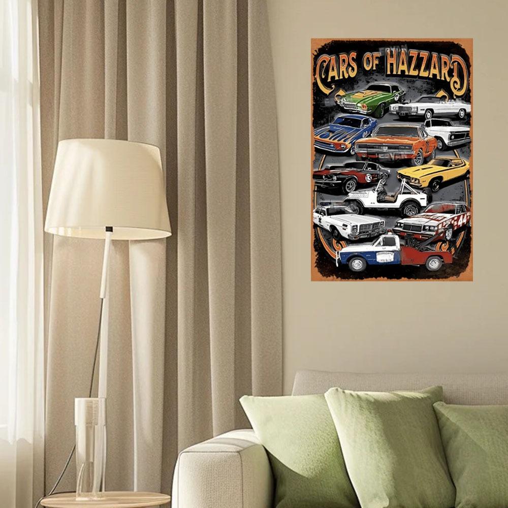 Vintage "Cars of Hazzard" Tin Sign - Multipurpose Home, Kitchen, Restaurant, Bar, Garage Decor - No Power Needed, Easy Mounting