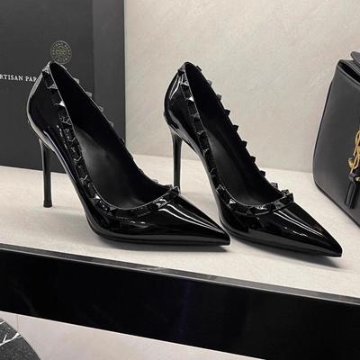 Rivet Fashionable Solid Color Single Shoes 2024 Spring and Summer Explosion Pointed Simple Lazy Shoes Heightening Elegant Non-slip High Heels