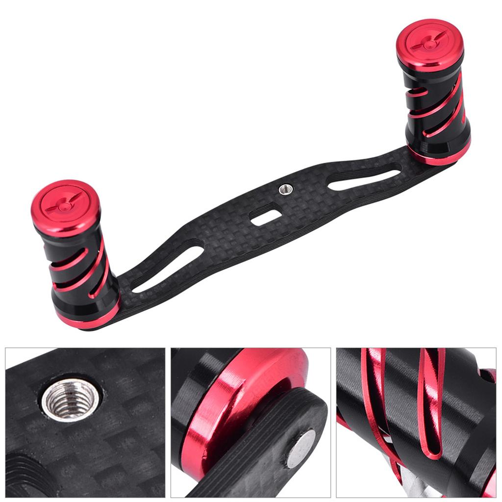Fishing Reel Handle Carbon Fiber Frame with Fittings Replace Parts 95mm (Black Red)