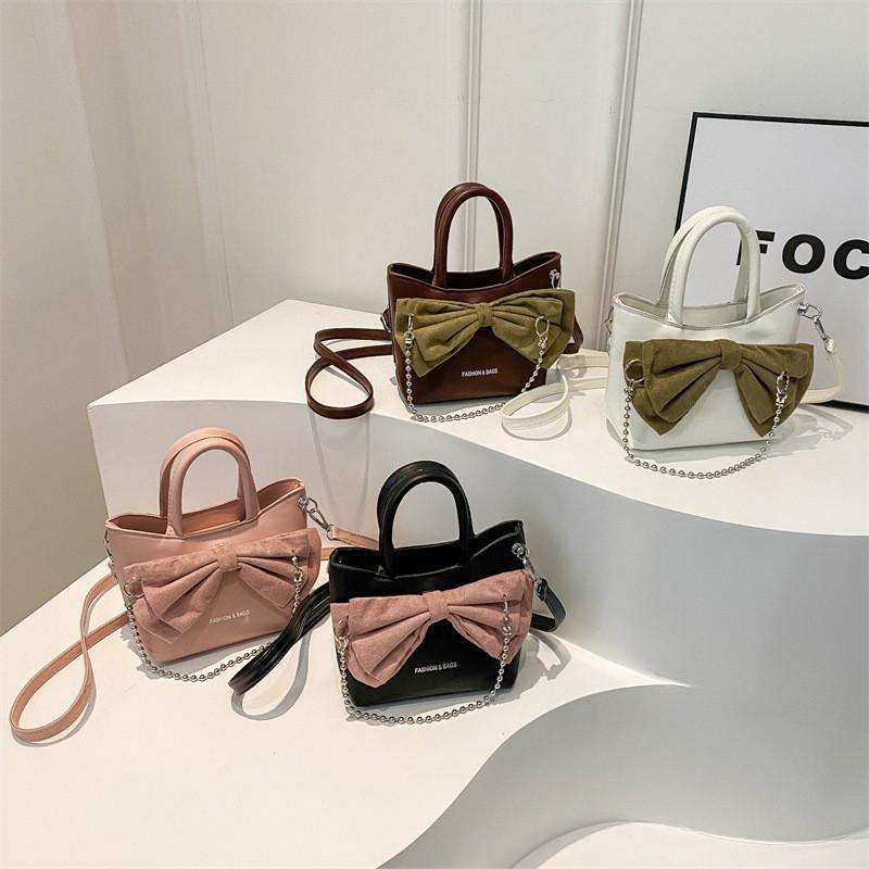 Trendy Korean Style Pu Leather Tote Bag Fashionable Bucket Bag With Bowknot
