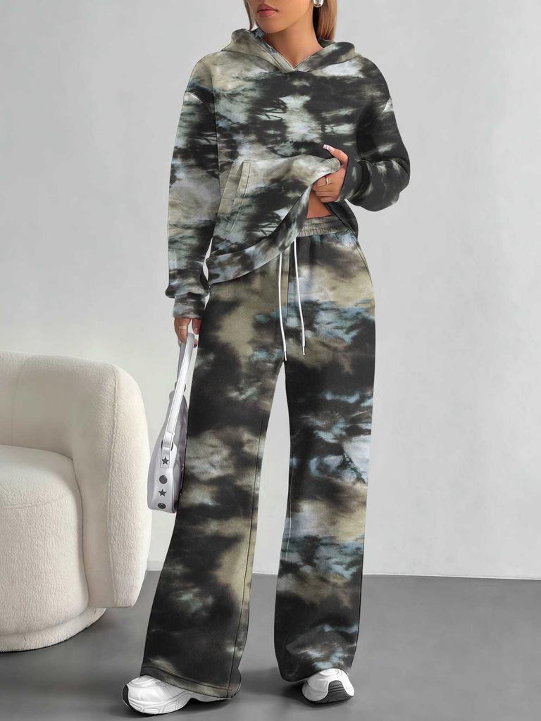 Gradual Change European And American Autumn And Winter Casual Long-Sleeved Suit Women'S Hooded Sweater Trousers Two-Piece Set