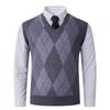 Men's V-Neck Knit Vest - Autumn/Winter Style, Sleeveless Casual Pullover for Middle-Aged and Young Adults