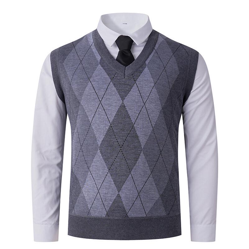 Men's V-Neck Knit Vest - Autumn/Winter Style, Sleeveless Casual Pullover for Middle-Aged and Young Adults