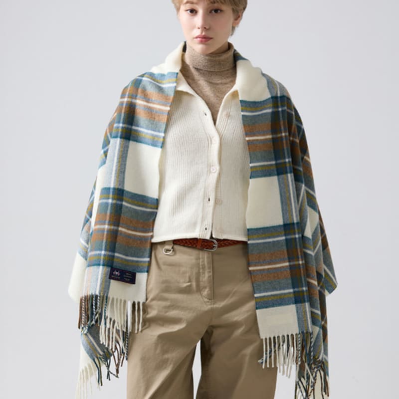 ABRAHAM MOON Merino Wool Shawl 70cm - New Muted Blue Stuart