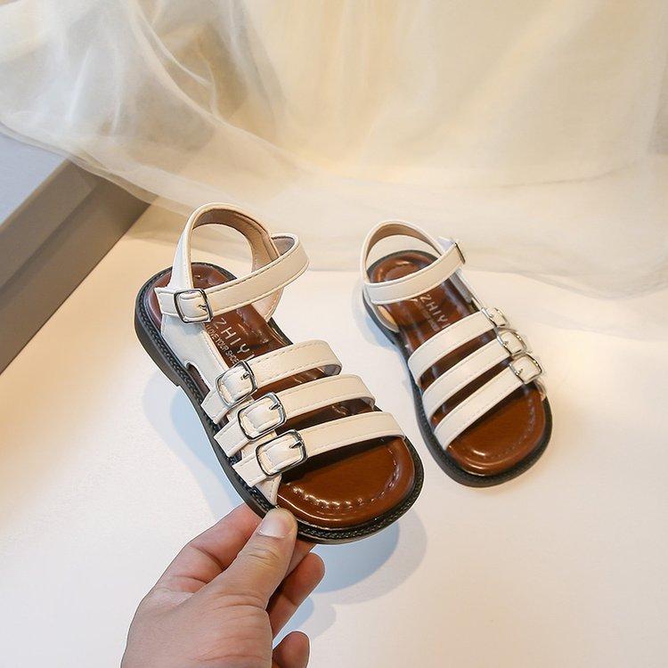 

Детские сандалии 2025 лето новые ретро Мори боковая пряжка с открытым носком пляжная обувь маленькая девочка легкие римские сандалии 36 бежевый