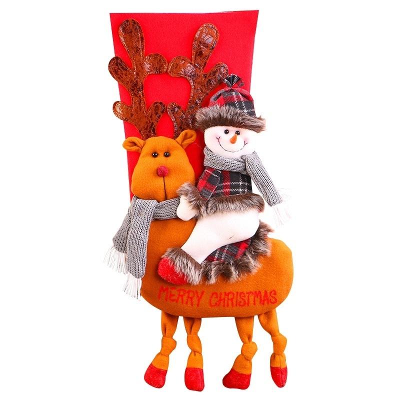 Snowman Riding Deer Christmas Socks Pendant Christmas Gift Bag New Years Christmas Tree Decoration