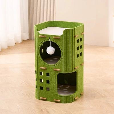 Japanese Style 2 Floors/3 Floors Cat House with Holes Cylindrical Cat Castle House All-in-one Durable Cat Condo Pet House