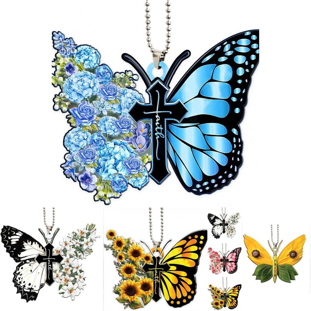 Charming Cartoon Butterfly Car Pendant Acrylic Keychain Festive Tree Decoration